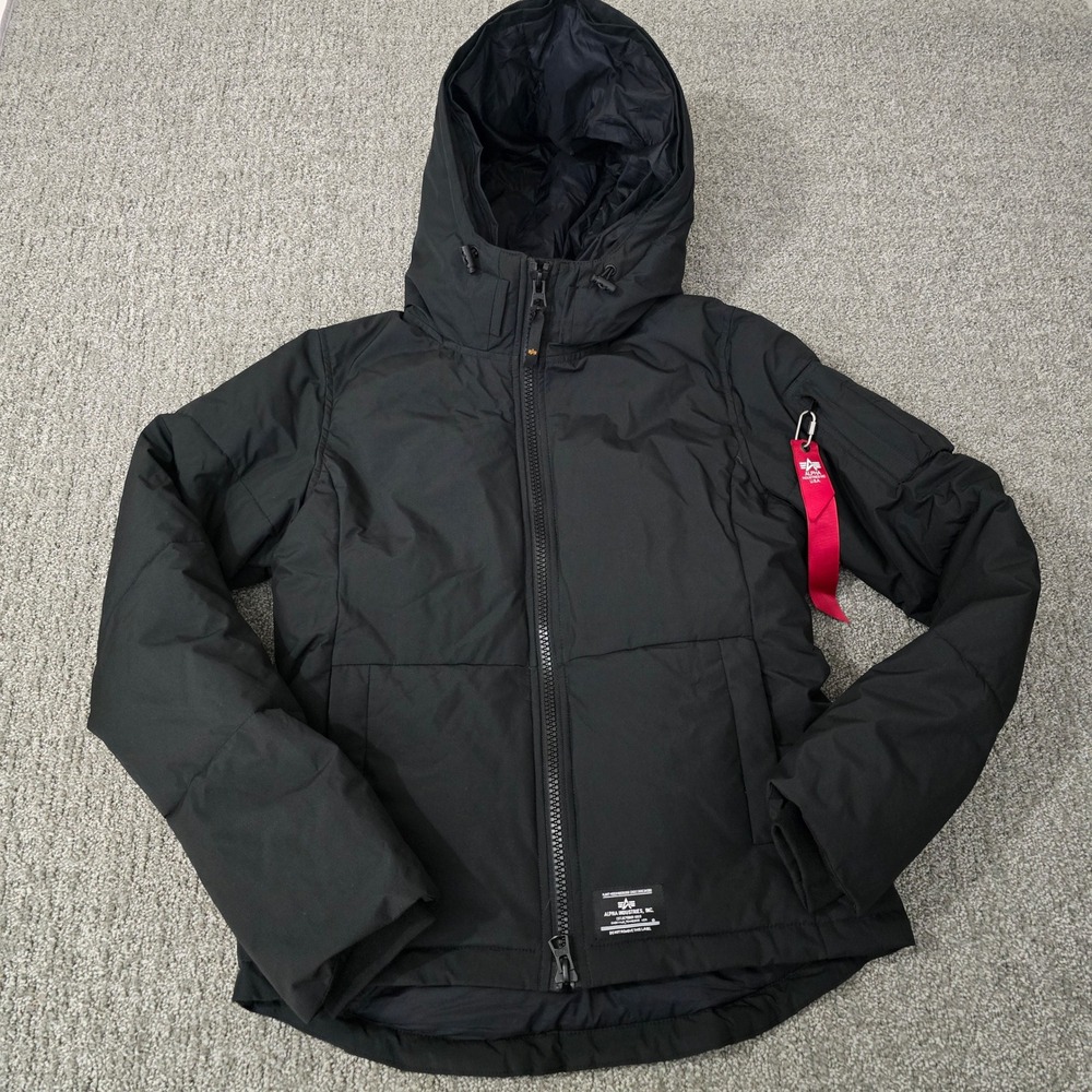 Alpha Industries Womens XS Black Hooded Insulated Flight Jacket Military